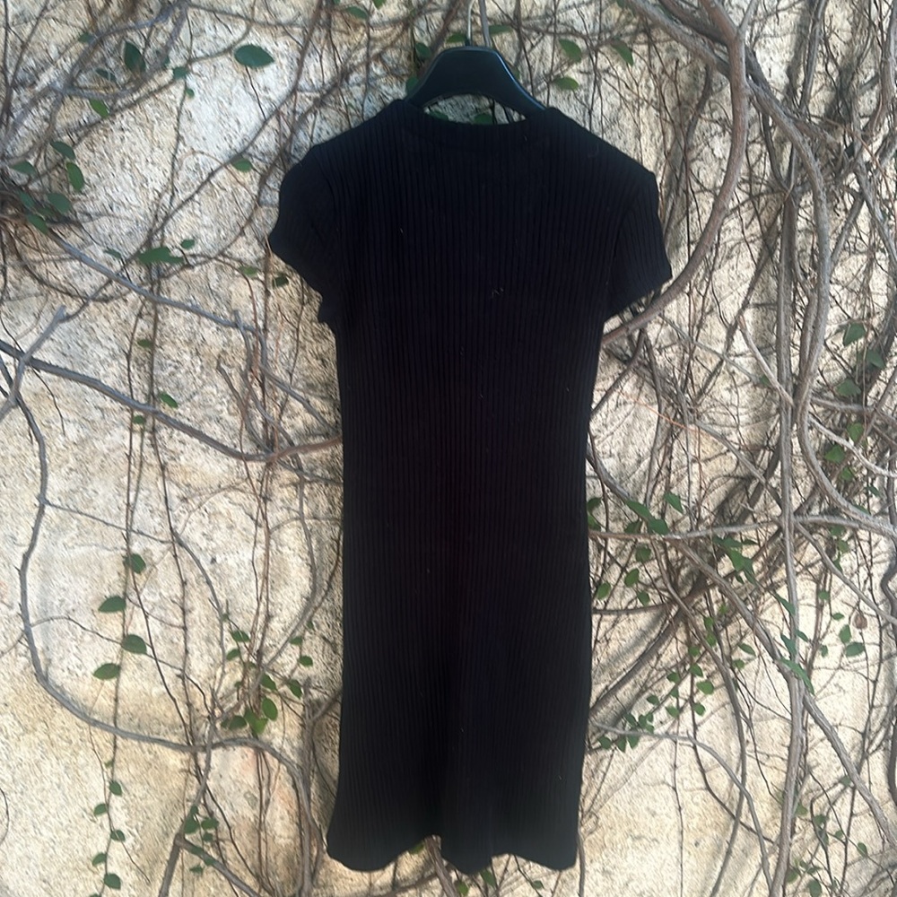 Reformation Black Ribbed Button-Front Mini Dress - Picture 5 of 5